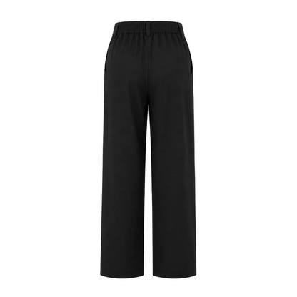 Black wide-leg cropped pants with an elastic waistband, shown on a plain white background.