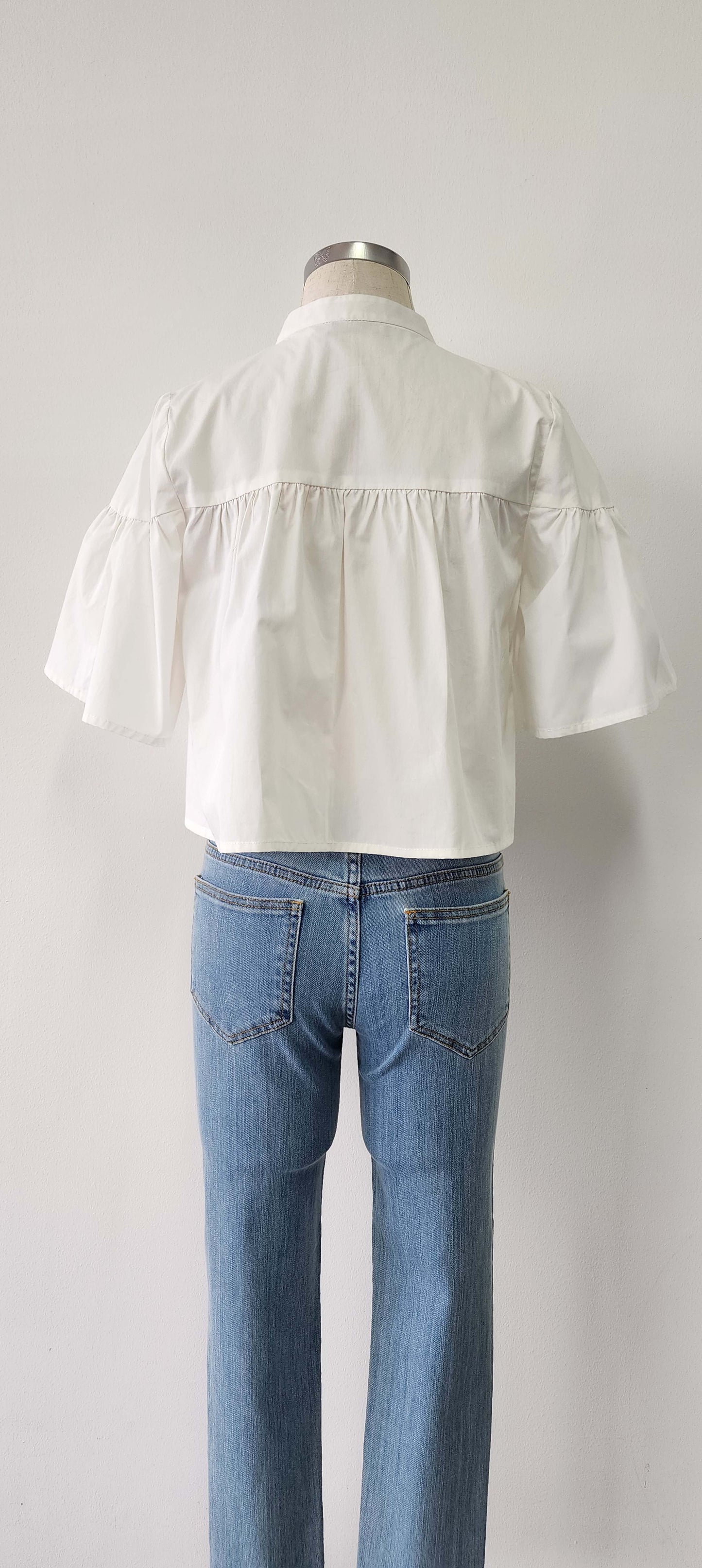 Mandarin Collar Baby Doll Blouse in White