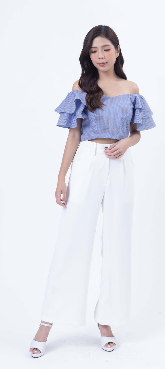 High Waist Slant Pocket Wide-Leg Darted Trousers