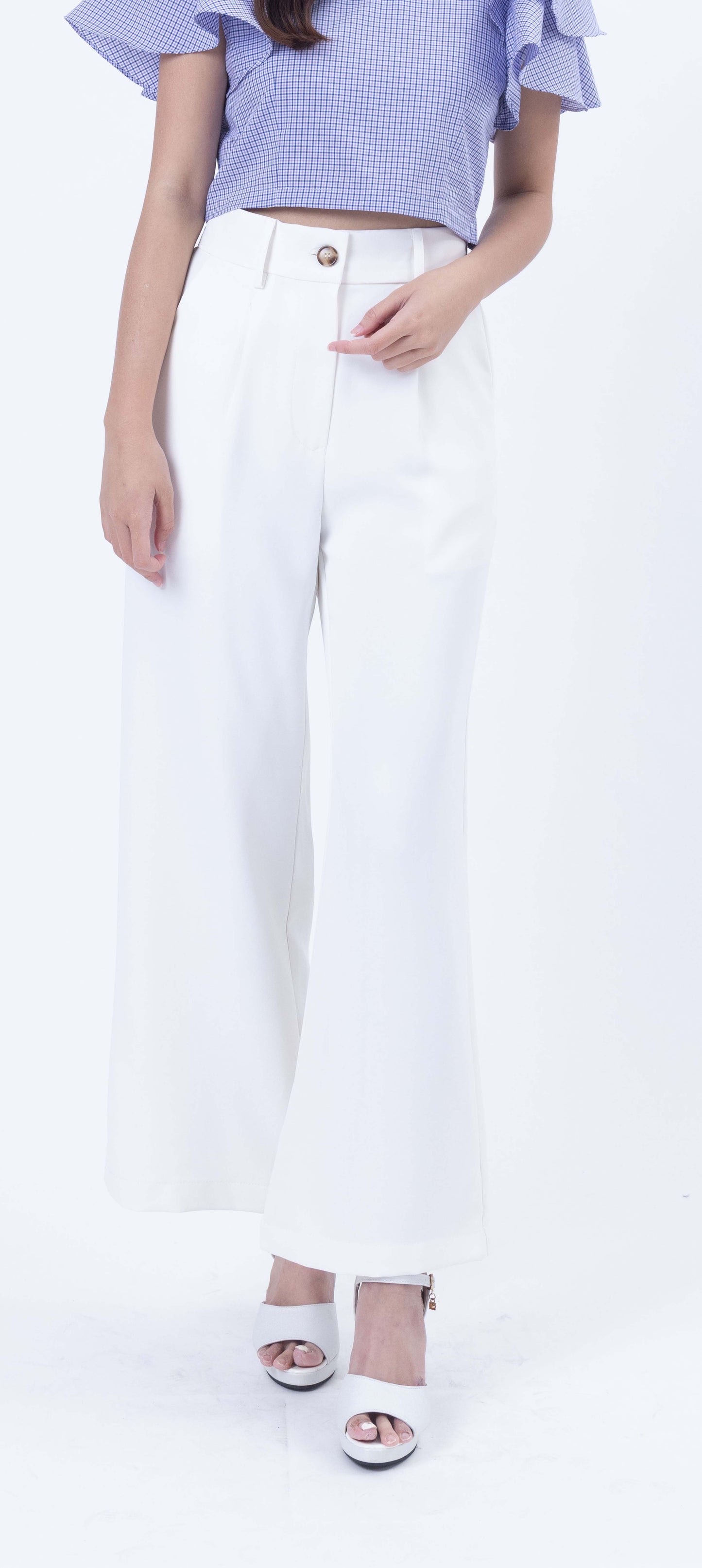 High Waist Slant Pocket Wide-Leg Darted Trousers