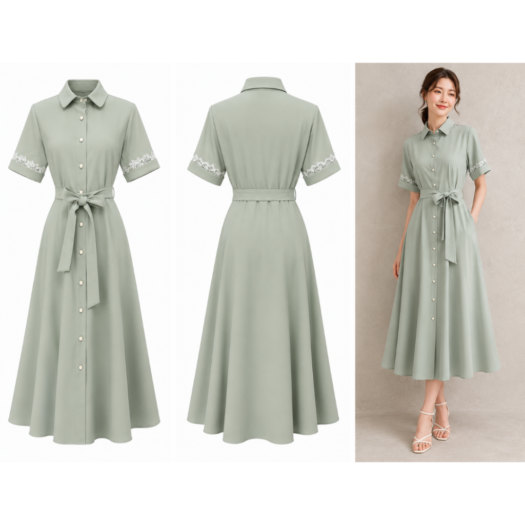 Lace Sleeve Front Button Dress