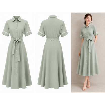 Lace Sleeve Front Button Dress