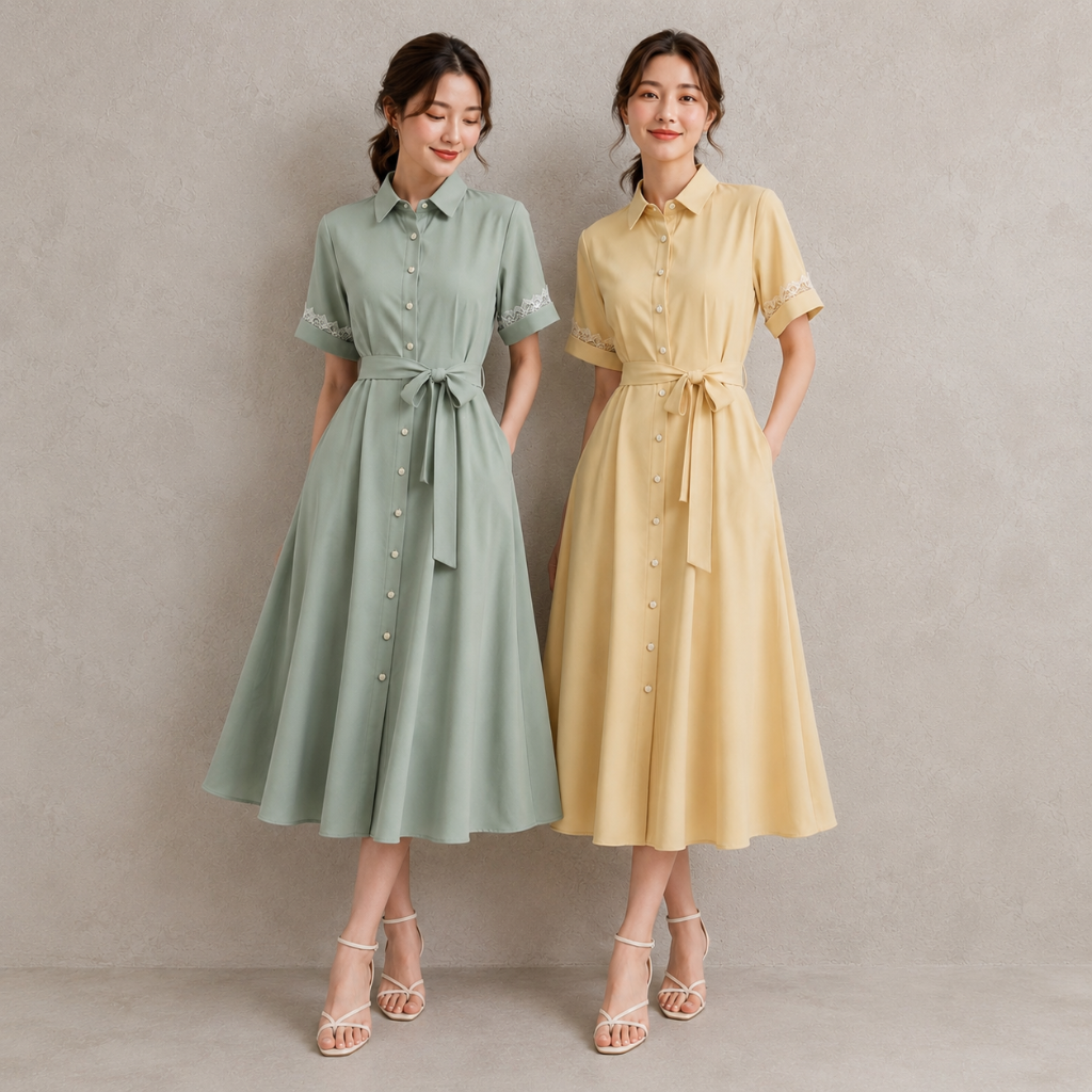 Lace Sleeve Front Button Dress