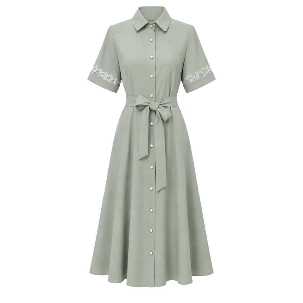 Lace Sleeve Front Button Dress