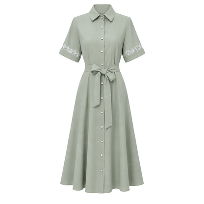 Lace Sleeve Front Button Dress