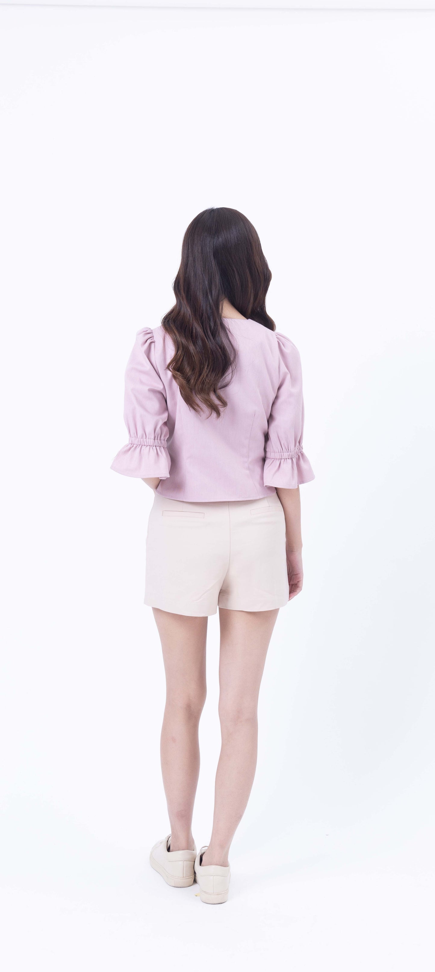 Peplum Button Down with Elastic Sleeve Top