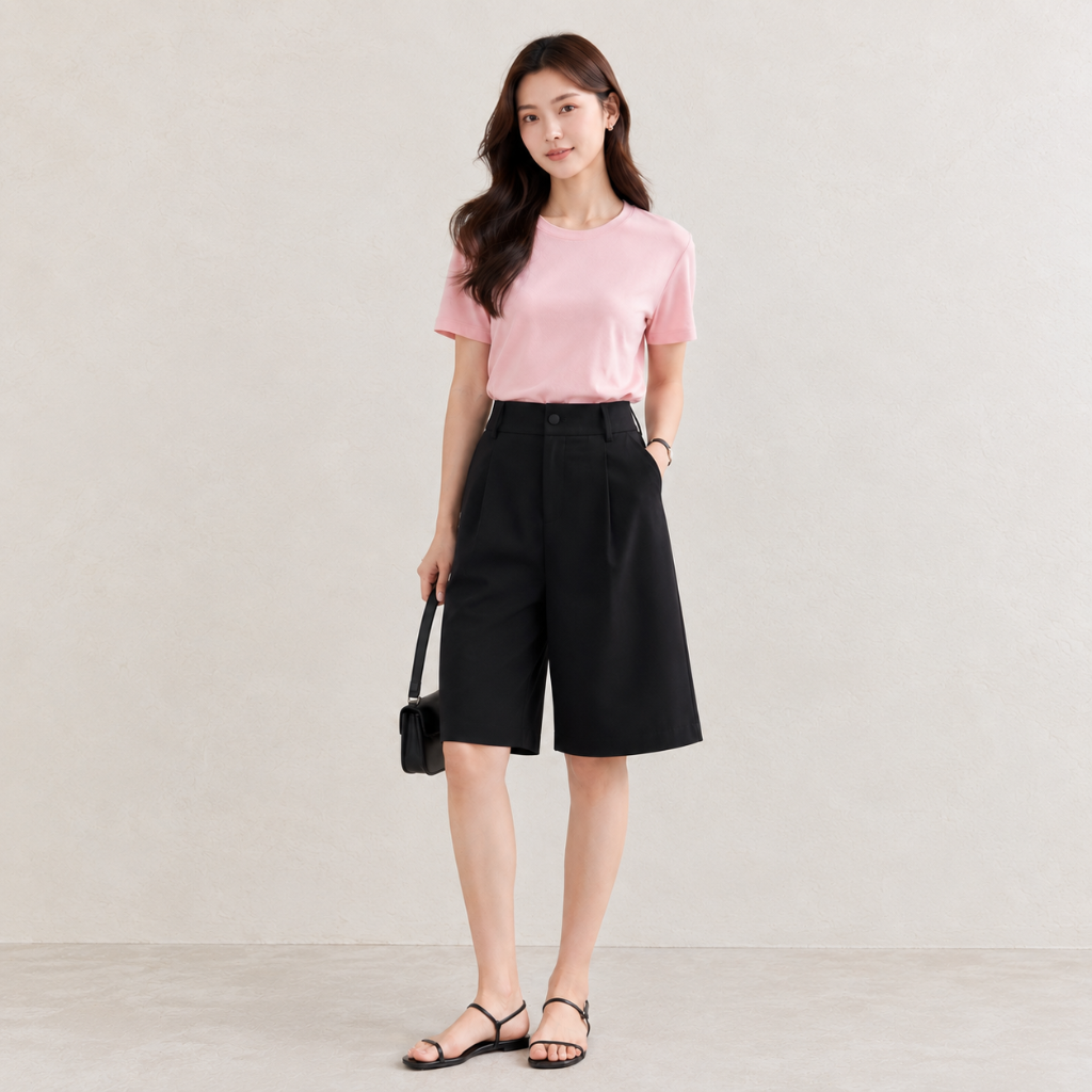 3/4 culotte pants with back elastic waistband