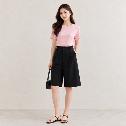 3/4 culotte pants with back elastic waistband
