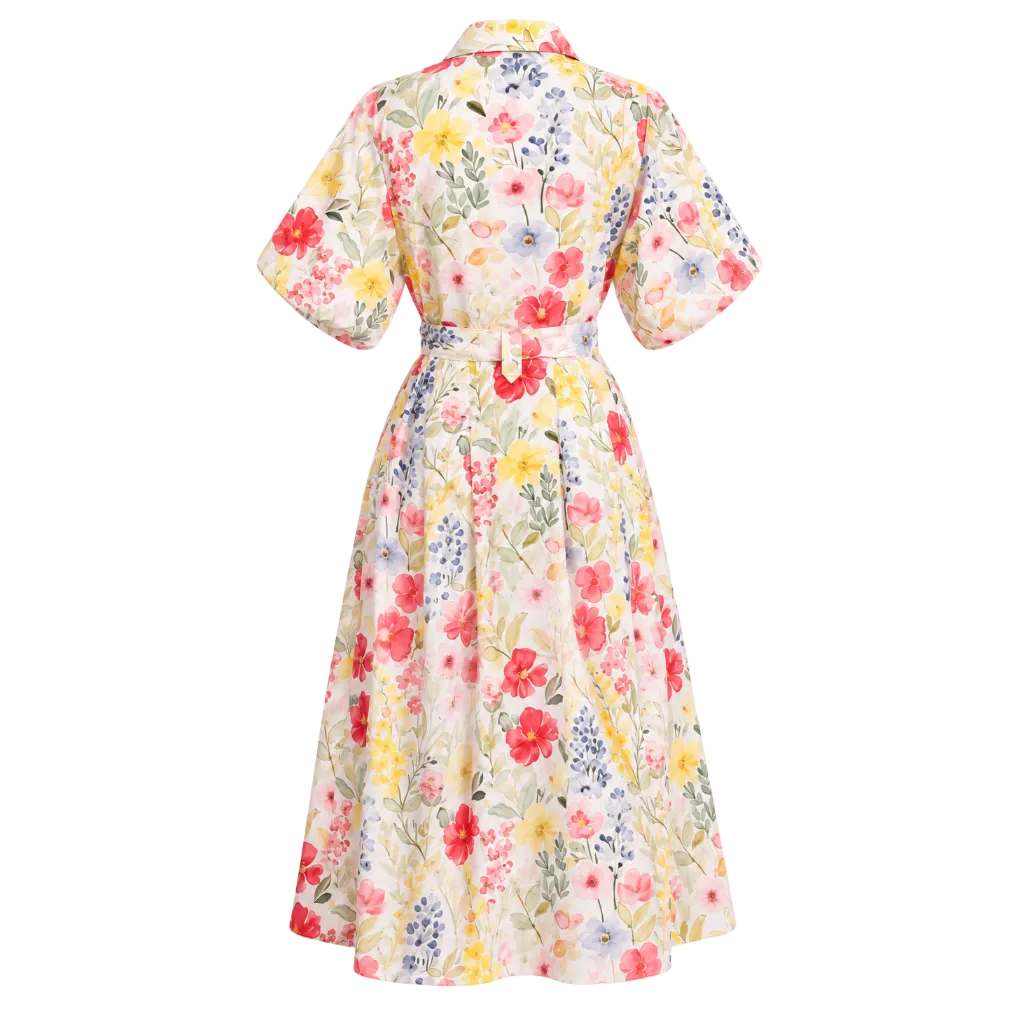Puff Sleeve Meadow Bloom Shirt Dress