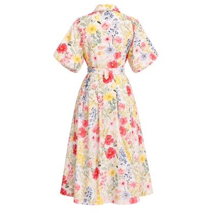 Puff Sleeve Meadow Bloom Shirt Dress