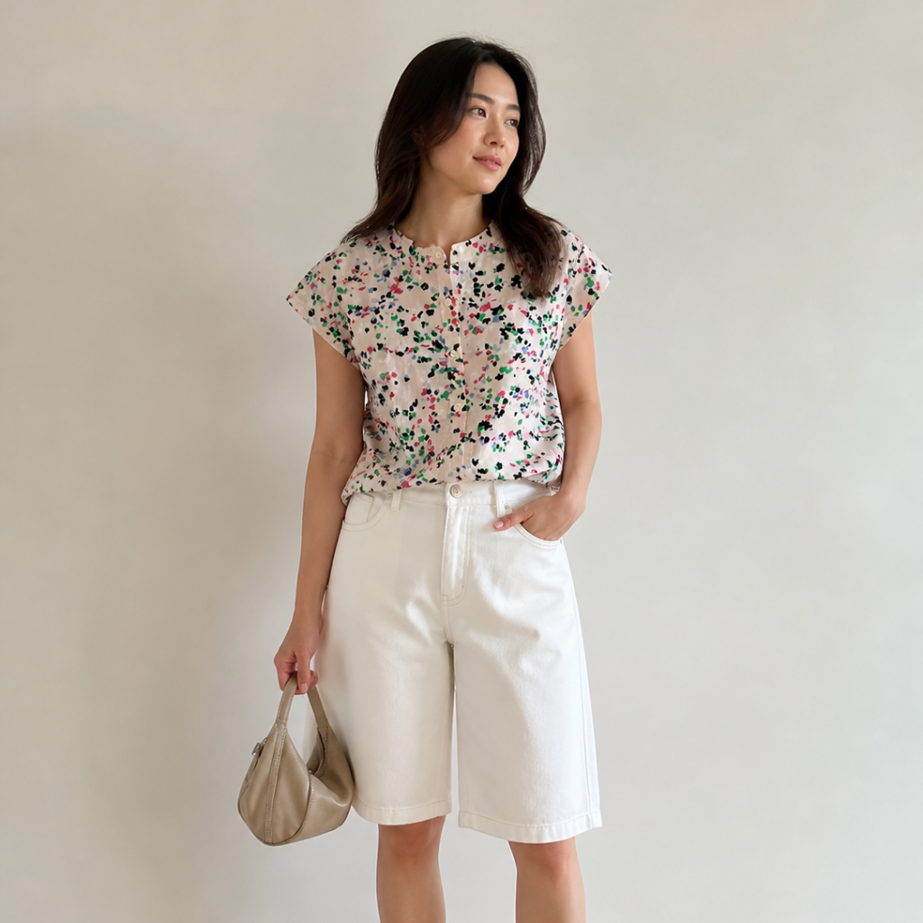 Geo Cotton Blouse (Pink Print)