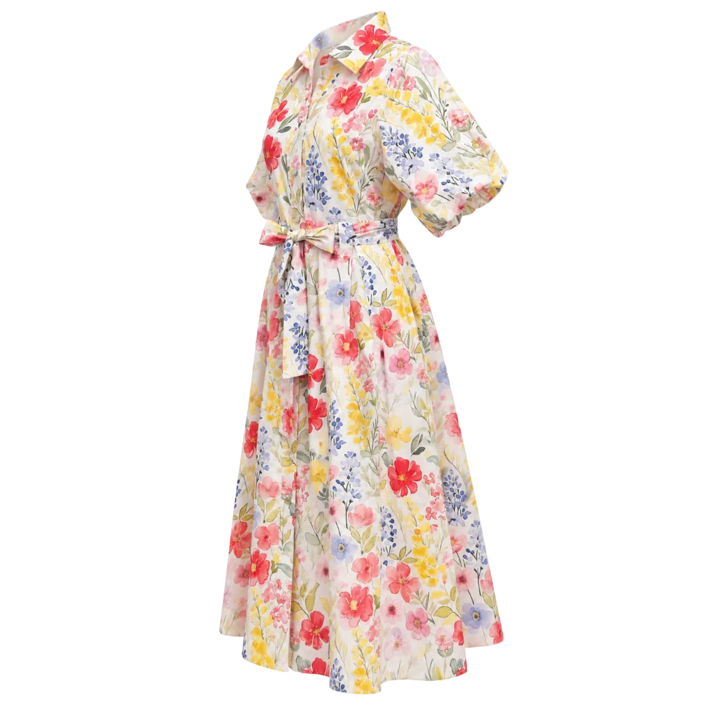 Puff Sleeve Meadow Bloom Shirt Dress