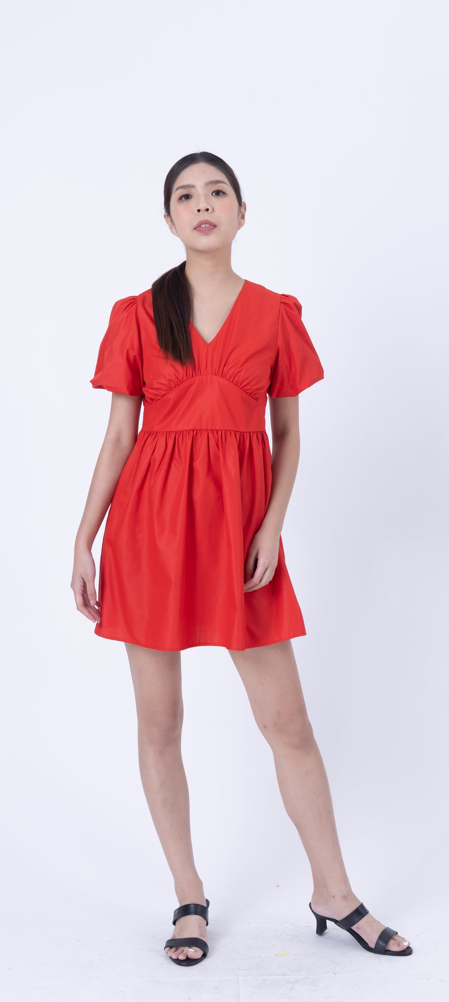 Puffy Sleeve V Neck Short Dress