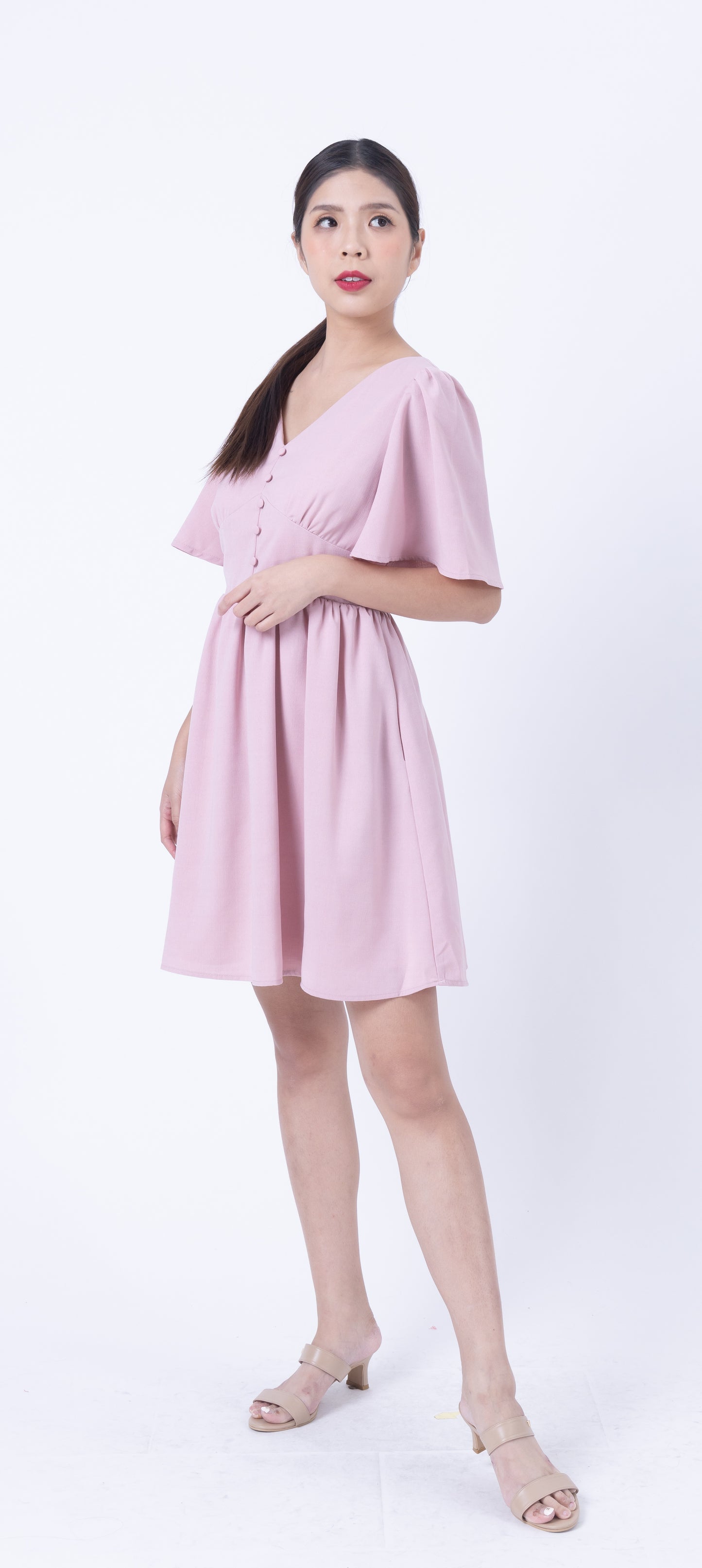 Piping Button Down Side Pockets Dress