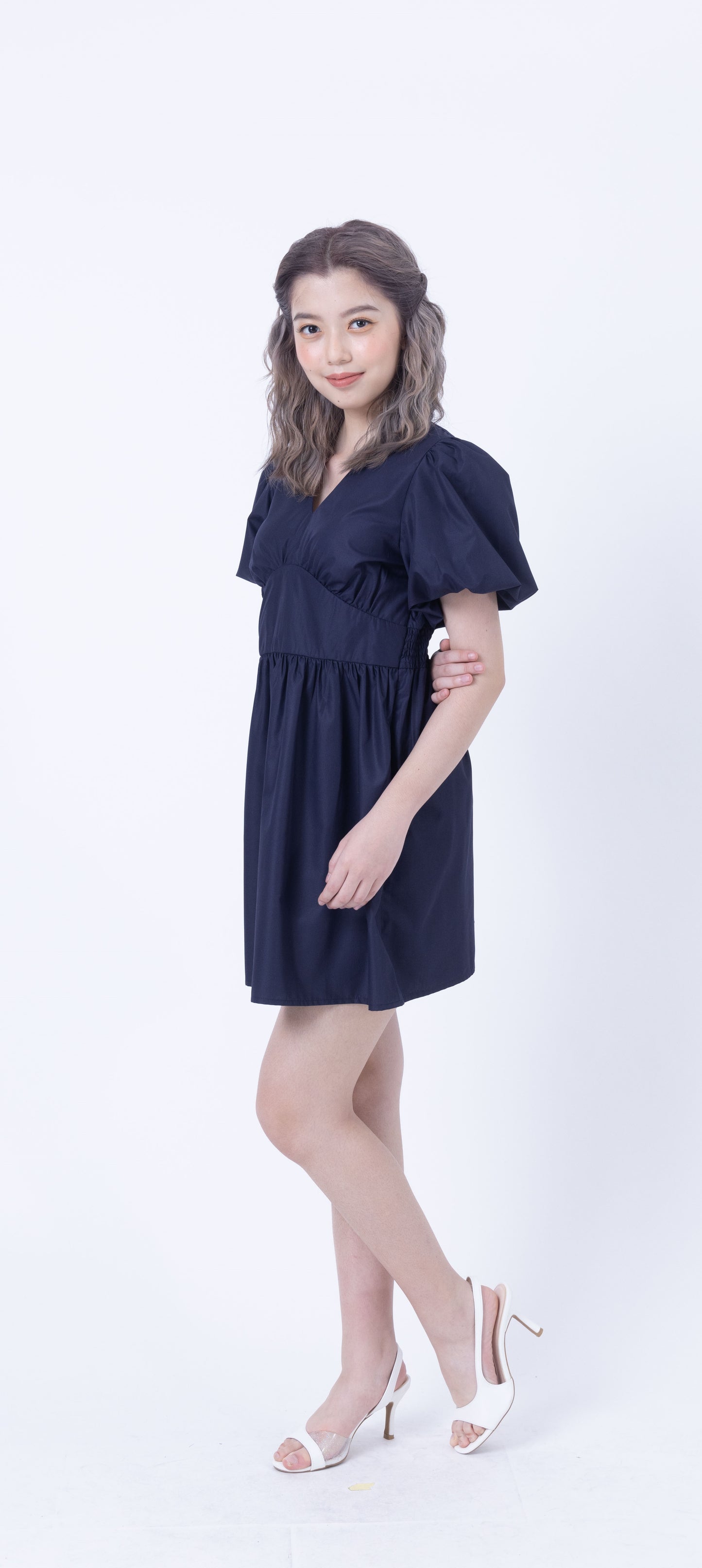 Puffy Sleeve V Neck Short Dress