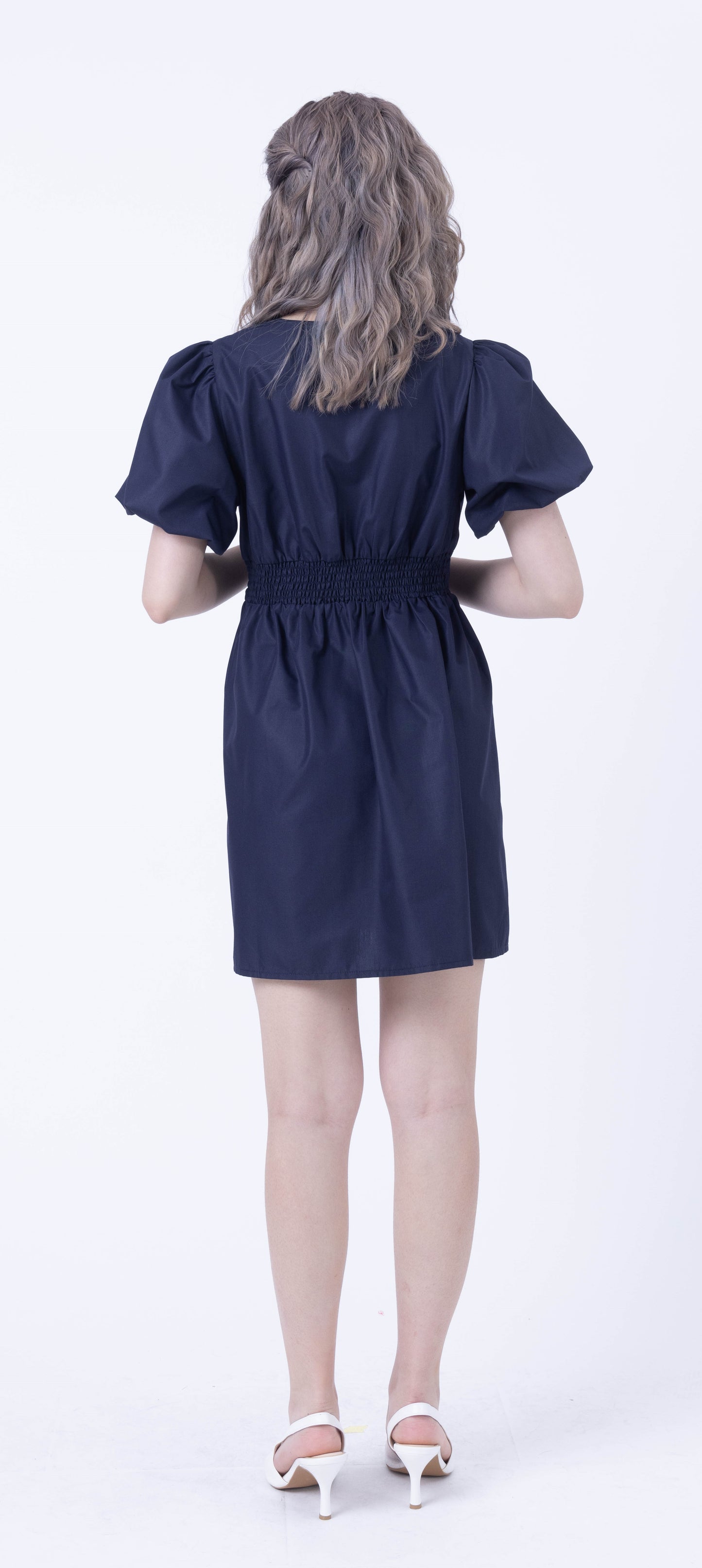 Puffy Sleeve V Neck Short Dress